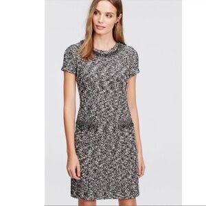 Ann Taylor Career Stretch Boucle Tweed Sheath Dress Fringe Pocket Detail Size S